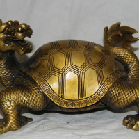 USPS to USA S1997 10" Chinese Fengshui Copper longevity Dragon Turtle Tortoise Statue Sculpture