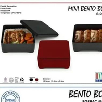 Mini Bento Box Segi Kotak Hitam Merah + Tutup Plastik Awet Kuat Murah Tebal Tahan Panas Anti Pecah P