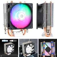 CPU Cooler 3PIN Quiet Rainbow RGB Cooling Fan with 2 Heat Pipes for Intel LGA775 1150/1151/1155/1156/1200 AMD AM2
