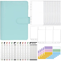 A6 Leather Budget Binder Cover with Expense Budget Sheet, Binder Pockets,Card Bag for Cash Stuffing and Budget Planner B