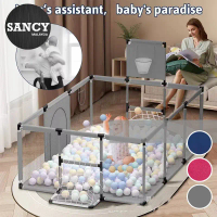 SANCY Baby Safety Playpen Play Fence Kids Play House Playground With Basketball Hoop Football Goal
