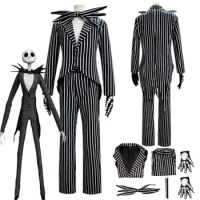 Nightmare Cos Skellington Cosplay Costume Coat Pants Outfit Halloween Carnival Party Disguise Suit For Men Male Adult