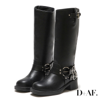 D+AF 嬉皮熱潮．多釦環設計方頭低跟長靴＊黑