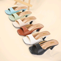 Sandal Wanita Elegant Expand AUDY Hak Kuba 5cm Putih - Anti Licin Heels Shoes High aqua