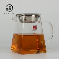 耐熱玻璃功夫茶具配件加厚公道杯帶茶漏分茶器茶海四方公杯過濾網1入