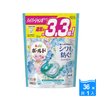 【日本P&amp;G】4D炭酸機能活性去污強洗淨洗衣精凝膠球-水藍袋白葉花香36顆/包(洗衣機槽防霉-平輸品)