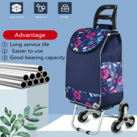 Portable Shopping Bag Cart Folding Grocery Trolley Lightweight Stainless Steel Large Capacity Waterproof Oxford Bag PU Wheels