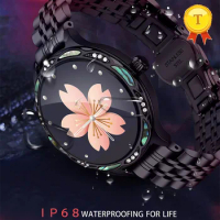 2020 Lady smart watch women stainless steel watch metal leather bracelet IP68 waterproof fitness tracker blood pressure band