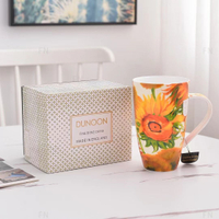 Uk DUNOON Danon bone china tea cup with lid European-style playful cat mug home use gift set