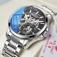 AILANG Fashion Men Automatic Mechanical Watch Stainless Steel Luxury Business Transparent Skeleton Wristwatch Relogio Masculino