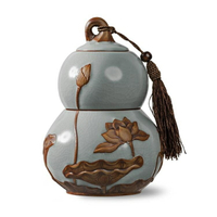 汝窯葫蘆茶葉罐陶瓷密封儲存罐