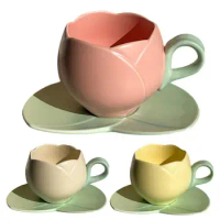 Flower Shape Coffee Mug Flower Tea Drink Mug With Coaster Ceramic Flower Water Cup For Tea Hot Chocolate Family Gathering gift