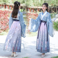 Women Chinese Traditional Hanfu Embroidery Han Dynasty Stage Performance Flok Dance Costume Ancient Fairy Princess Outfit