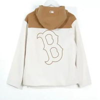 Jaket MLB NY BACK OUTLINE HALF BROWN CREAM ZIP TRACK WIND JACKET 100% ORIGINAL Size S