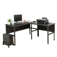 【DFhouse】頂楓150+90公分大L型工作桌+主機架 -黑橡木色