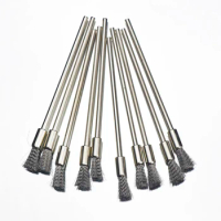 10Pc Stainless Steel Wire End Brush Pen Shape Bristle Scratch Brushes Extension Rod 1/8" Shank For Power Rotary Tool
