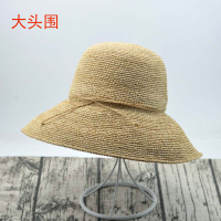 大頭圍日式手工鉤細拉菲草草帽大碼沙灘海邊遮陽帽折疊夏天女帽子1入