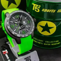 Jam Tangan Pria T5 9147W Chronograph Stopwatch Tali Rubber Kuat dan Elastis Kaca Safir Casing Stainl