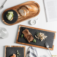 日式ins長方形壽司糕點心西餐牛排盤子家用巖石木質木頭板托盤餐盤麵包板拍攝道具