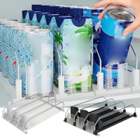 Fridge Drink Dispenser Adjustable Capacity Freezer Storage Organizer 3 Rows Self-Pushing Drink Dispenser Container For Fridge