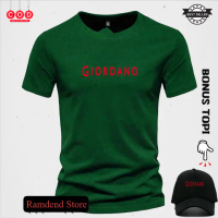 Bonus Topi Kaos Distro Pendek Giordano Text Merah Baju Pria Wanita Distro Cewek Cowok Import Ramdend