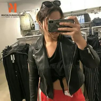 MND Jaket Semi Kulit Wanita Crop Black Slimfit /Leather Premium Size XS
