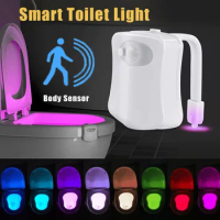 Smart Toilet Cover Night Light Body Sensor Toilet Light LED Glowing Light Bathroom Accessories Toilet Cabinet Light 8 Colours