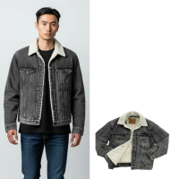 【LEVIS】黑灰刷色 牛仔厚外套 premium 丹寧 鋪毛牛仔外套 暗袋 純棉 厚外套 舖綿 平輸品 @9424BU1