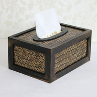 泰國創意竹編紙巾盒 東南亞擺件木質復古客廳高檔車用藤編抽紙盒
