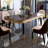 Light and luxurious dining table and chair set household simple modern restaurant dining chair marble table