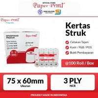 Kertas Struk Kasir Register Roll NCR Paperpryns 3PLY 75 x 60mm (1 Box isi 100 Roll)