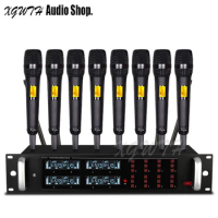 UHF Digital Adjustable Frequency Anti-howling 8 Handheld Wireless Microphone System for Stage Karaoke Dynamic Cardioid Mic 800CH