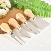 Oak Handle Cheese Knife Set Cheese knife butter knife slicer knife Pizza cutter Four-piece stainless steel Baked Cheese Knife