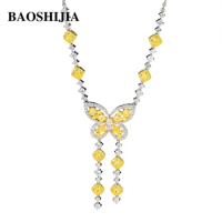 BAOSHIJIA 18K White &amp; Gold Butterfly Yellow Diamond Necklace Pendant Women's Fine Jewelry Fashion Design Wedding