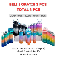 Botol Minum 2 Liter + 1000ml + 600ml + 300ml Botol Minum Viral 1 set Plastik Sedotan Silicone Bottle