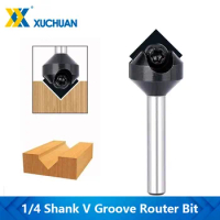 V Groove Carbide Insert 1/4" Shank 90° Single Flute End Mills Insert Style Carbide Spoilboard for Woodworking Tool
