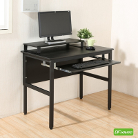 DFhouse 頂楓90公分電腦辦公桌+一鍵盤+桌上架-黑橡木色 90*60*76