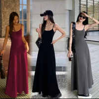Đầm 2 dây maxi dáng dài chất gân tăm co giãn, đầm dáng dài qua mắc cá ,dài đầm 1m2 đầm thiết kế gọn 
