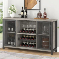 Rustic Liquor Bar Cabinet, Industrial Coffee Wine Cabinet for Liquor and Glasses, Farmhouse Bar for Home Kitchen Living Dining