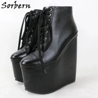 Sorbern Ankle Boots Unisex Platform Shoes Lace Up Round Toe 20Cm High Heel Size Eu33-48 Custom Multi Colors Short Booties