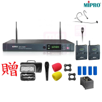 【MIPRO】ACT-2489 TOP(分離式天線1U雙頻道無線麥克風 配1領夾式+1頭戴式 麥克風)