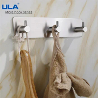 ULA Stainless Steel Black Wall Hooks 3M Sticker Adhesive Door Clothes Coat Hat Hanger Hooks for Towels Clothes Robe Rack