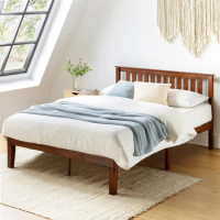 Mellow Marley 14 Inch Solid Wood Platform Bed with Paneled Headboard, Espresso, King bed frame bed frame queen
