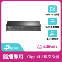 【TP-Link】TL-SG1008P 8埠 Gigabit RJ45 桌上/壁掛式 PoE switch交換器(64W)