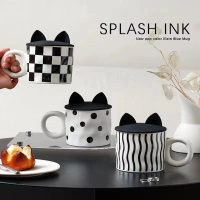 Oemart Malaysia High Quality CP 400ml Ceramic Mug Black n White Mix Chessboard Design Coffee Cup Caw