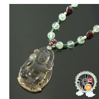【十方佛教文物】天然茶晶觀音&amp;葡萄石項鍊(平安財運順利)