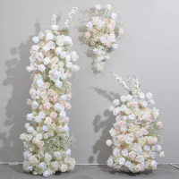 Alat Peraga Papan Latar Belakang Pernikahan Dekorasi Lengkungan Hydrangea Merah Muda Napas Bayi Mawar Putih Penataan Bunga Ungu