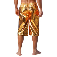 Mens Party Dancer Singer Costume Metallic Shiny Disco Dance Loose Short Pants Theme Party Clubwear Stage Performance Costumes