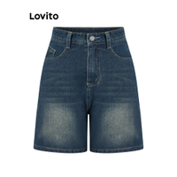 COD Lovito Casual Plain Pocket Denim Shorts for Women LNA19020 (Multi-color) Lovito Casual Pocket De