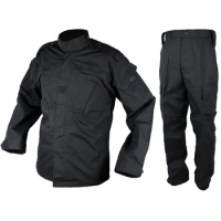 Tactical Uniform Black Combat Shirt Pants Set Men's BDU Suit CS Wargame Airsoft Sniper Clothing Training Hunting Clothes